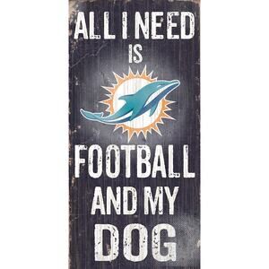 Miami Dolphins Football and My Dog Wooden Sign NFL Pet Black Wall New Retro